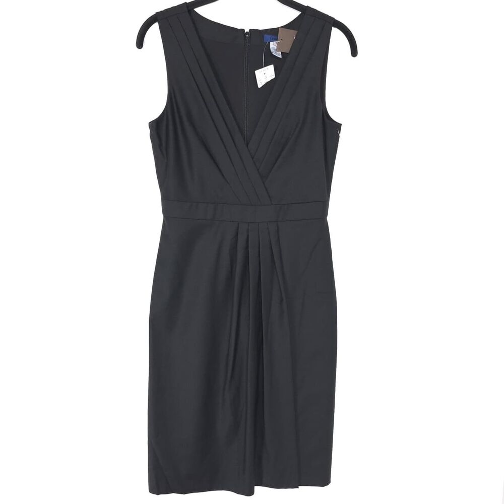 J. CREW Women's New Sheath Dress 0 Black Knee Length 100% Wool VNeck‎ Sleeveless